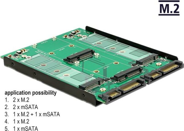 Delock 3.5? Konverter 2 x SATA 22 Pin > Dualport 2 x M.2 / 2 x mSATA (62946)