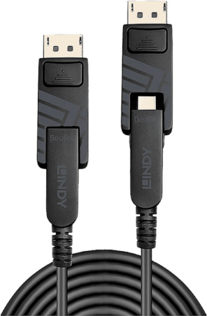 Lindy 50m Fibre Optic Hybrid Mini DisplayPort 1.4 Kabel mit abnehmbaren DP-Steckern Konfektionierbare und zuverlässige mDP- oder DP-Verbindung über große Distanzen (38484)
