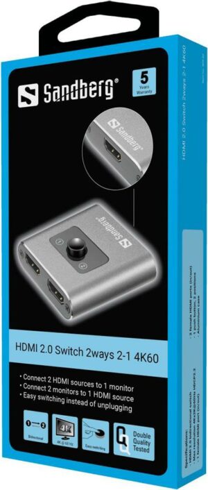 Sandberg - Video/Audio-Schalter - 2 x HDMI - Desktop