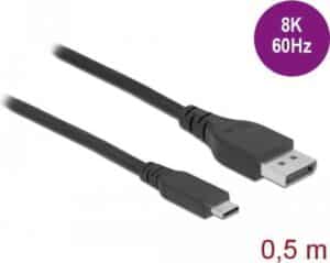 Delock - Adapterkabel - USB-C (M) bis DisplayPort (M) - DisplayPort 1.4 - 50 cm - unterstützt 8K 60 Hz (7680 x 4320) - Schwarz
