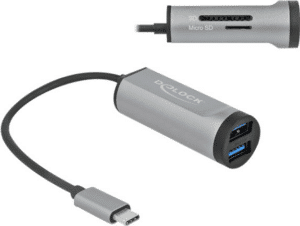 Delock 2 Port USB 3.2 Gen 1 Hub with USB Type-C Connection and SD + Micro SD Slot - Hub - 2 x USB 3.2 Gen 1 - Desktop