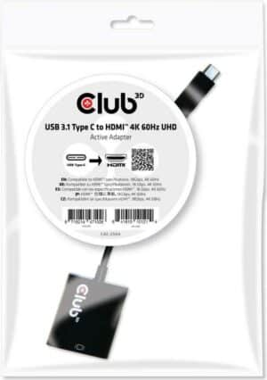 Club 3D USB 3.1 Type C to HDMI 2.0 UHD 4K Active Adapter - Externer Videoadapter - USB-C 3.1 - HDMI