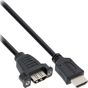 INLINE - HDMI-Adapter - HDMI männlich gerade zu HDMI weiblich schraubbar - 60 cm - Schwarz - 4K Unterstützung