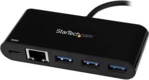 StarTech.com USB-C auf Ethernet Adapter mit 3 Port USB3.0 Hub und Stromversorgung - USB-C GbE Adapter mit USB Hub und 3 USB A Ports - Netzwerkadapter - USB-C - Gigabit Ethernet x 1 - Schwarz (US1GC303APD)