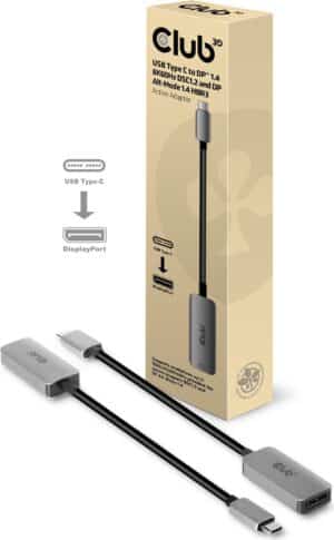 Club 3D CAC-1567 - DisplayPort-Adapter - USB-C (M) bis DisplayPort (W) - DisplayPort 1.4 - 22 cm - aktiv