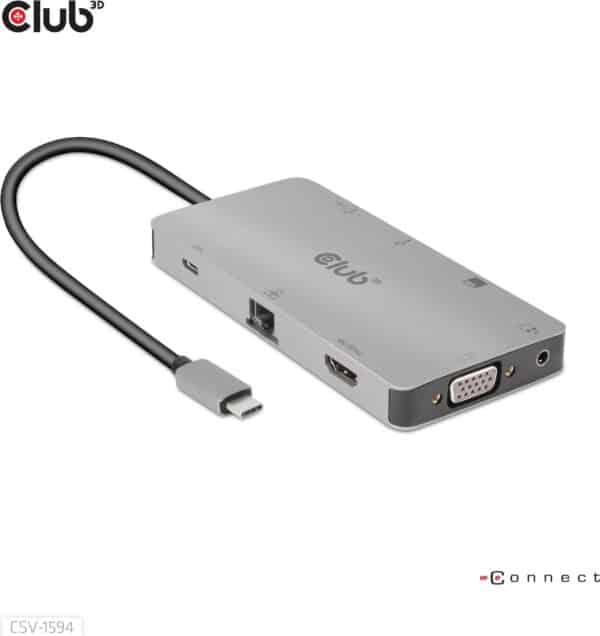 Club 3D USB Gen1 Type-C 9-in-1 hub - Dockingstation - USB-C - VGA