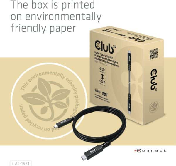 Club 3D - USB-Kabel - USB-C (M) bis USB-C (M) - USB4 Gen3x2 - 80 cm - USB-Stromversorgung (100 W)