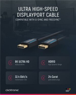 Clicktronic DisplayPort Cable 1.4. M/M. Blue. 5.0m (40996)