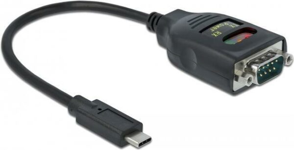 Delock Adapter USB Type-C to 1 x Serial RS-232 DB9 with 15 kV ESD protection - Serieller Adapter - USB-C - RS-232 x 1 - Schwarz (64038)