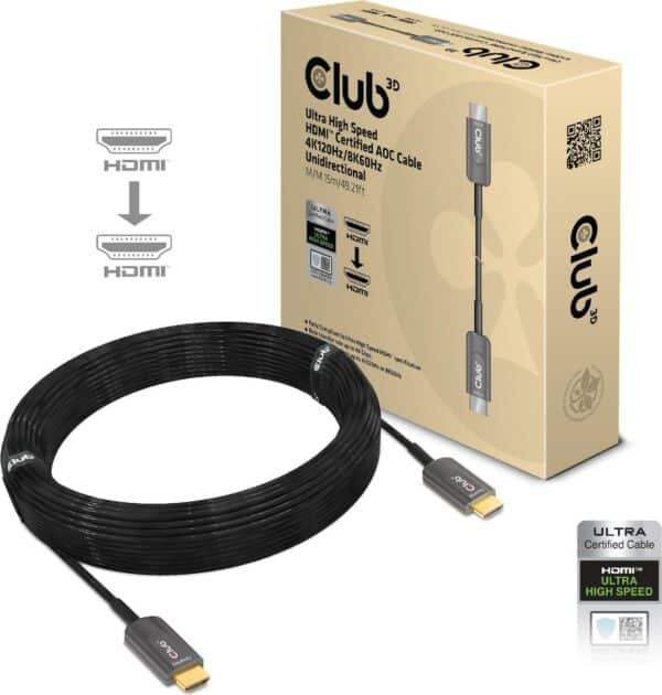 Club 3D CAC-1377 - Ultra High Speed HDMI-Kabel - HDMI (M) bis HDMI (M) - 15 m - Glasfaser - Active Optical Cable (AOC)