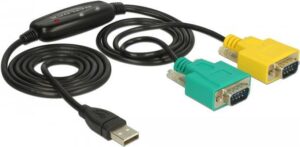 DeLOCK Adapter USB 2.0 Type-A > 2 x Serial DB9 RS-232 - Kabel USB / seriell - USB (M) bis DB-9 (M) - 1.5 m - Daumenschrauben - Schwarz