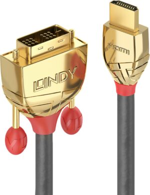 Lindy Gold - Videokabel - Single Link - HDMI / DVI - DVI-D (M) bis HDMI (M) - 15 m - Dreifachisolierung - Grau - rund