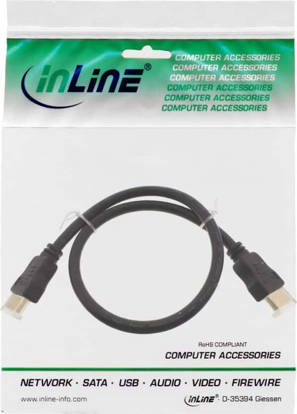 InLine - HDMI mit Ethernetkabel - HDMI (S) bis HDMI (S) - 30cm - Dreifachisolierung - Schwarz - geformt