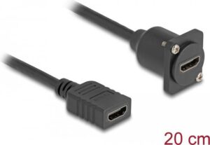 Delock - HDMI-Verlängerungskabel - HDMI weiblich zu HDMI weiblich schraubbar - 20 cm - Schwarz - unterstützt 4K 60 Hz (3840 x 2160) (87982)