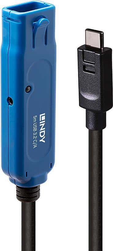 Lindy 5m USB 3.2 Gen 1 C/A Aktivverlängerung Pro Bis zu 40m Verlängerung für ein USB Typ A Gerät an einem USB Typ C Computer (43380)