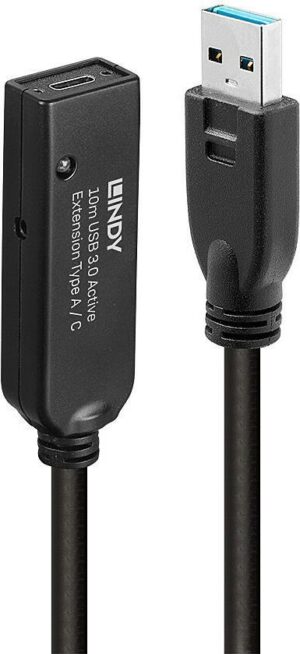 Lindy 10m USB 3.0 Aktivverlängerung Typ A an C 10m Verlängerung für ein USB Typ C Gerät an einem USB Typ A Computer (43376)