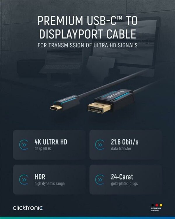 USB-C to DP Cable. M/M. Blue. 1.0m - Kabel - Digital/Daten (44931)