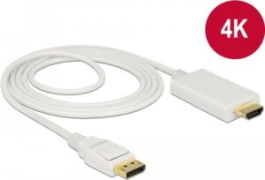 Delock - Videokabel - DisplayPort männlich bis HDMI männlich - 2 m - dreifach abgeschirmtes Twisted-Pair-Kabel - weiß - passiv