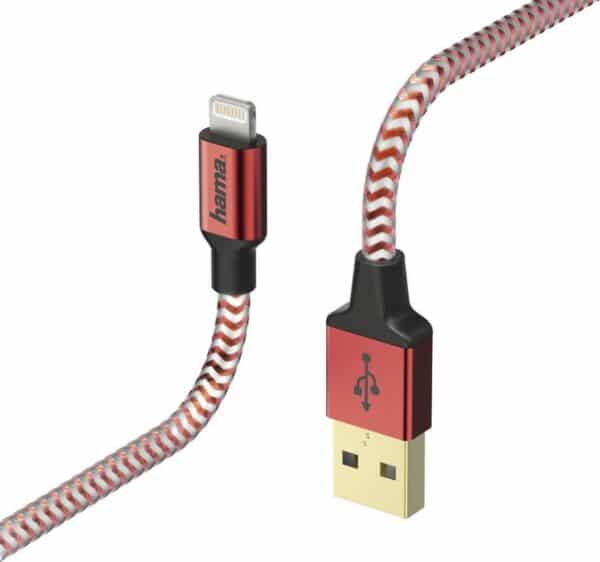 Hama Reflective - Lightning-Kabel - Lightning (M) bis USB (M) - 1.5 m - abgeschirmt - Rot - für Apple iPad/iPhone/iPod (Lightning)