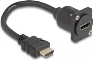 Delock - HDMI-Verlängerungskabel - HDMI männlich zu HDMI weiblich schraubbar - 20 cm - Schwarz - unterstützt 4K 60 Hz (3840 x 2160) (87966)