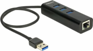 DeLock USB3.0 Hub 3 Port + 1 Port Gigabit LAN 10/100/1000 Mb/s - Hub - 3 x SuperSpeed USB3.0 + 1 x 10/100/1000 - Desktop (62653)