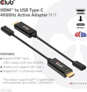 Club 3D - Adapterkabel - HDMI männlich bis USB-C weiblich - 22 cm - aktiv