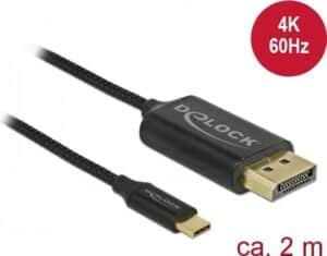 DeLOCK - Videoschnittstellen-Converter - DisplayPort / USB - USB-C (M) bis DisplayPort (M) - 2 m - Schwarz - 4K Unterstützung