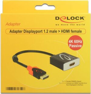 DeLOCK 4K Passive - Videoanschluß - DisplayPort / HDMI - DisplayPort (M) bis HDMI (W) - 20 cm - Schwarz - 4K Unterstützung