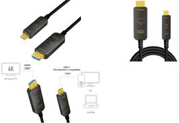 LogiLink - Premium High Speed - Adapterkabel - USB-C männlich zu HDMI männlich - 15 m - doppelt geschirmtes Kupfer/Glasfaser-Hybridkabel - Schwarz - Active Optical Cable (AOC)
