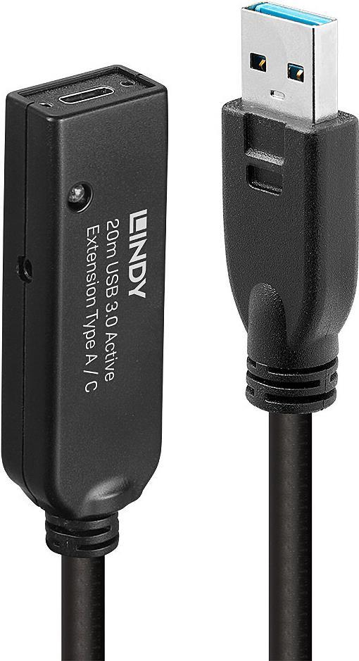 Lindy 20m USB 3.0 Aktivverlängerung Typ A an C 20m Verlängerung für ein USB Typ C Gerät an einem USB Typ A Computer (43375)