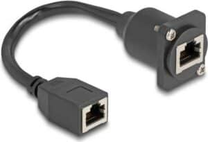 Delock - Netzwerkverlängerungskabel - RJ-45 (W) zu RJ-45 (W) mit Muttern - 20 cm - 6 mm - STP - CAT 5e - Schwarz (87968)